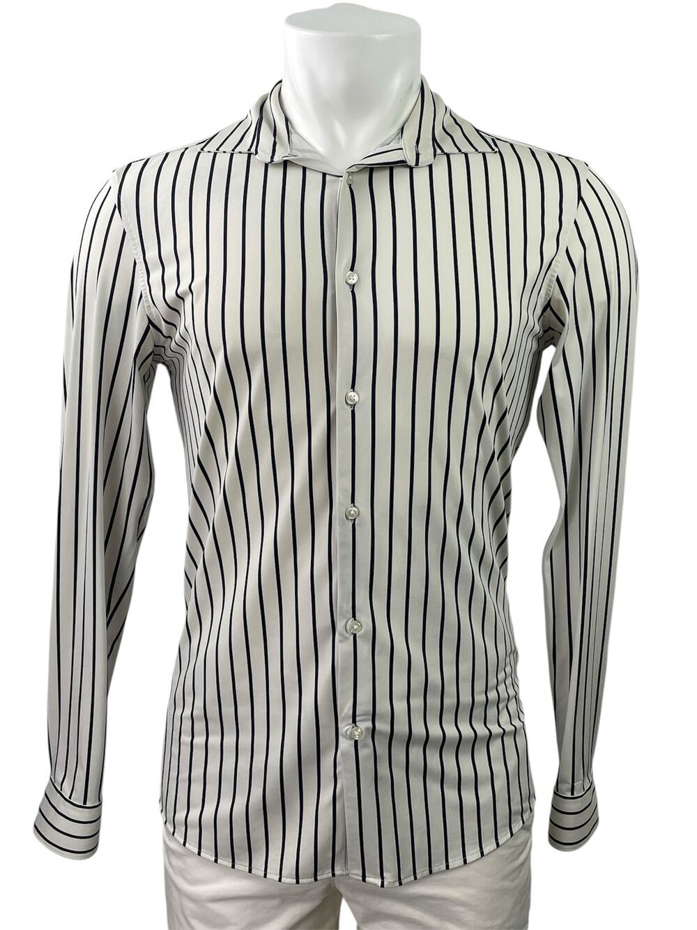 Zara Men's Black White Striped Slim Fit Long Sleeve Button Down Shirt Top Size S